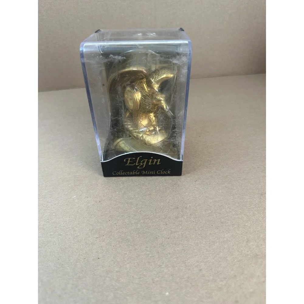 Elgin Collectable Mini Clock – Golden Eagle Figurine (Original Display Case)